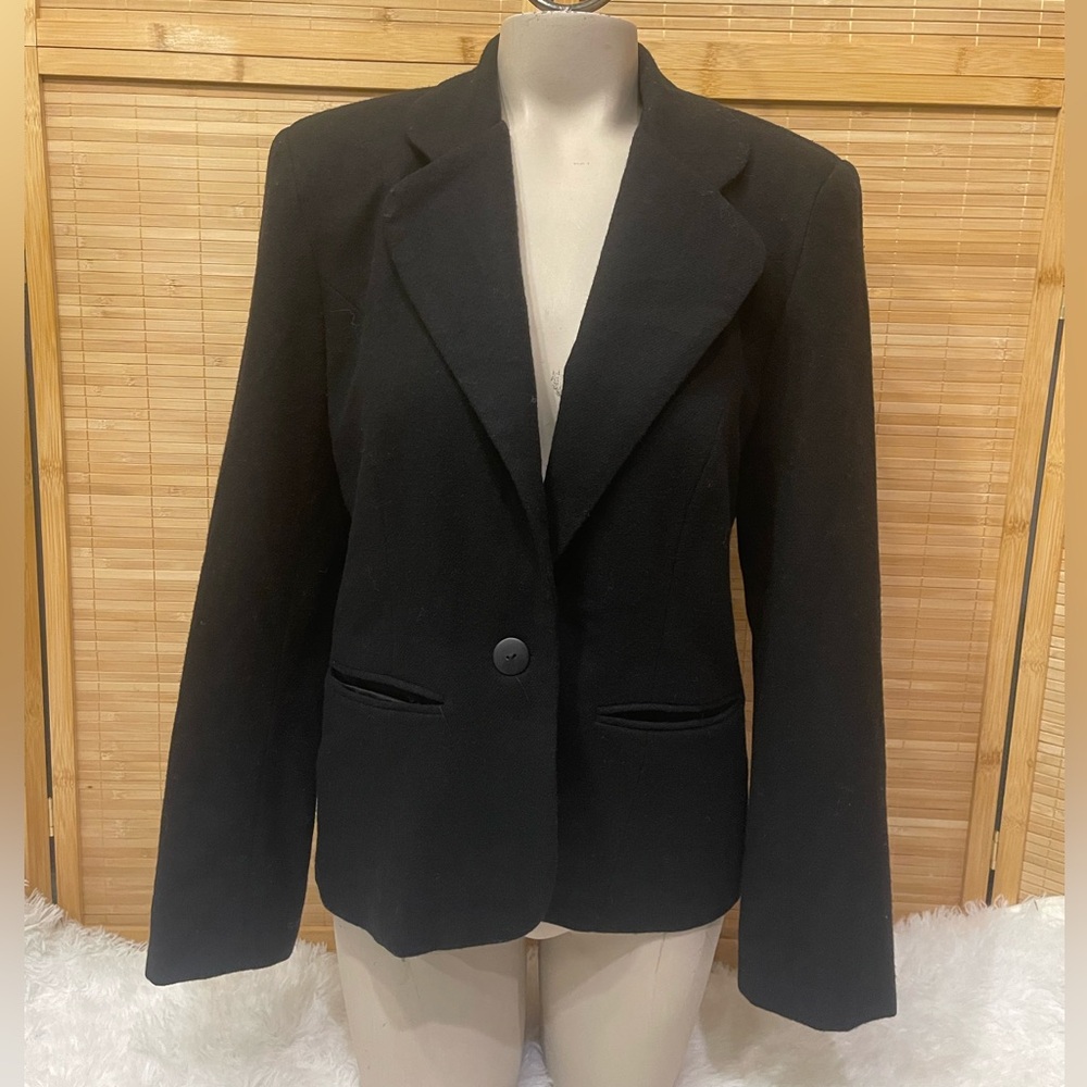 Adolfo black 100% wool single button blazer suit jacket woman’s small